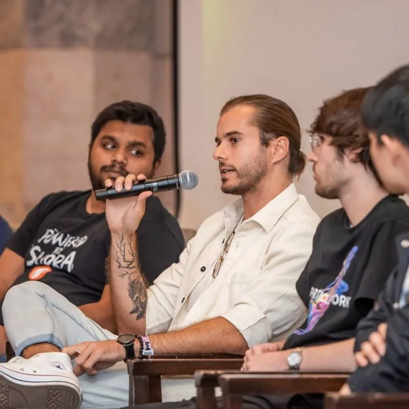 Kickflix founder speaking on a panel about AI film